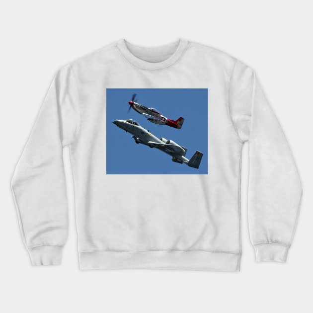 P-51 Mustang P-40 Warhawk and A-10 Warthog Heritage Flight 2 Crewneck Sweatshirt by acefox1